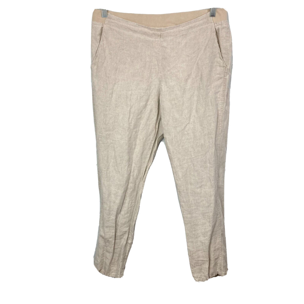 J. Jill Pants Womens Sz M Beige Linen Straight Leg Elastic Waist Pull On